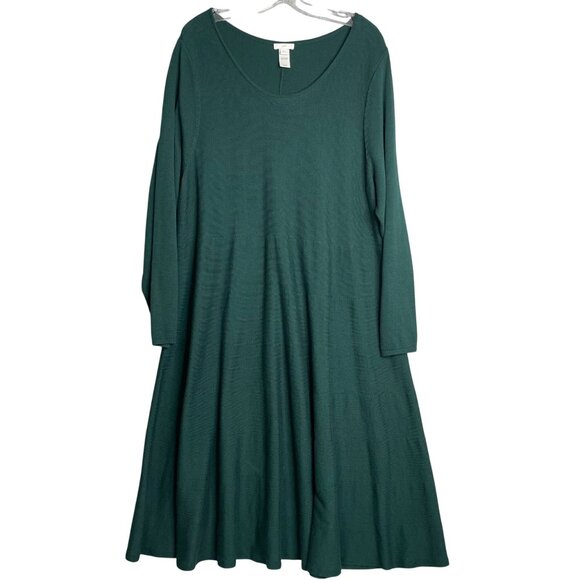 J. Jill Midi‎ Dress Womens Plus Size 2X Evergreen Cotton Yak Hair Long Sleeve - Picture 1 of 9
